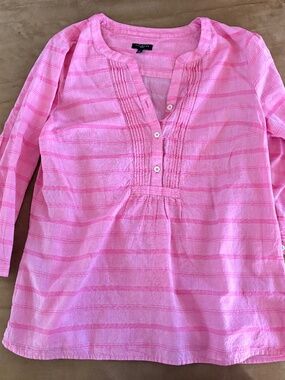 Talbots Lavender Pink Linen Pleated Blouse Top Shirt